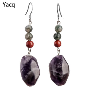 Natural Ametyst Agate Redstone 925 Sterling Silver Dangle Earrings Jewelry Mother's D Gifts for Mom Women CYE09 Dropship