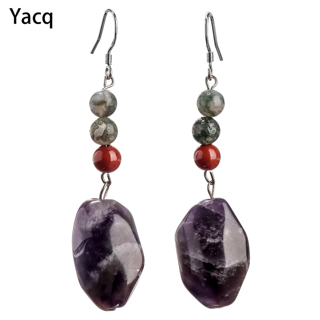 Natural Ametyst Agate Redstone 925 Sterling Silver Dangle Earrings Jewelry Mother's D Gifts for Mom Women CYE09 Dropship