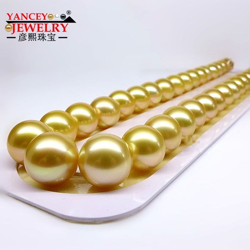 18-inch natural South Pacific sea gold pearl necklace 12-15MM, high-end luxury