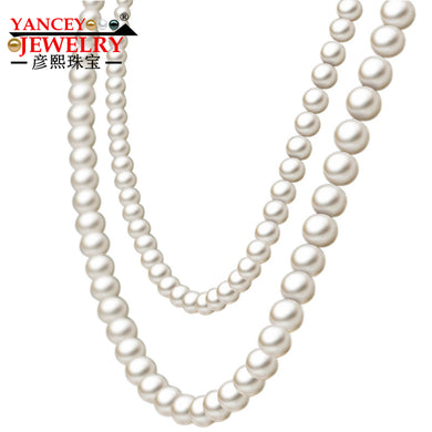 Fashion classic natural pearl necklace 7-8mm long long section of nearly round glare Multilayer