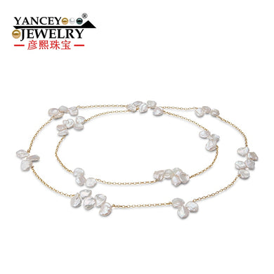 YANCEY New Fashions Strong Gloss Flawless Baroque pearl S925 Silver and G18k gold chain 90CM Long necklace, Bohemia