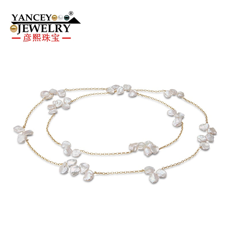 YANCEY New Fashions Strong Gloss Flawless Baroque pearl S925 Silver and G18k gold chain 90CM Long necklace, Bohemia