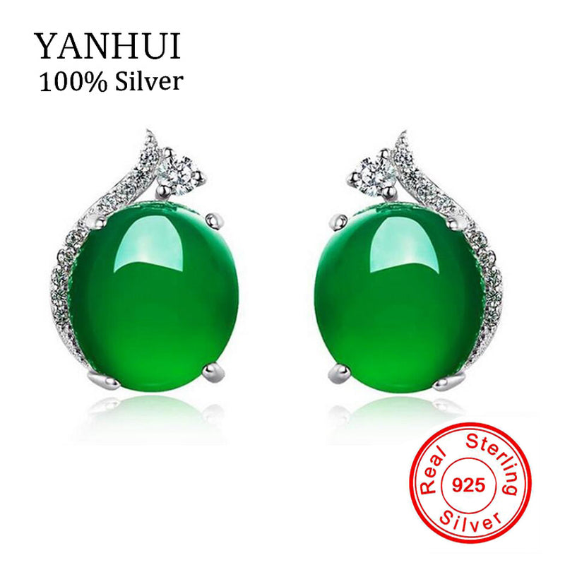 Original 925 Sterling Silver Pure Natural Green Mal Stone Earrings Women Fashion Jewelry E328