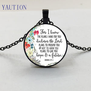 Geremia 29 11 Poiché conosco i piani che ho per te Collana con ciondolo con versetto della Bibbia Collana con ciondolo cabochon in vetro Collane cristiane 