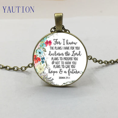 Geremia 29 11 Poiché conosco i piani che ho per te Collana con ciondolo con versetto della Bibbia Collana con ciondolo cabochon in vetro Collane cristiane 