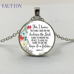 Geremia 29 11 Poiché conosco i piani che ho per te Collana con ciondolo con versetto della Bibbia Collana con ciondolo cabochon in vetro Collane cristiane 