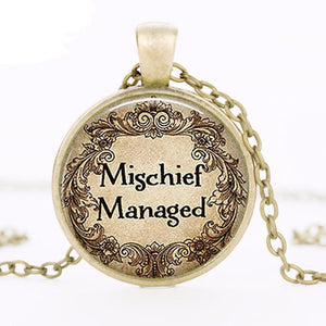Man Inspired US Movie Mischief Managed Fashion Necklace brass Jewelry Glass Cabochon Necklace Jewelry