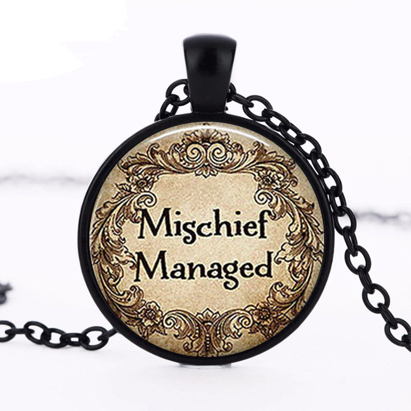 Man Inspired US Movie Mischief Managed Fashion Necklace brass Jewelry Glass Cabochon Necklace Jewelry