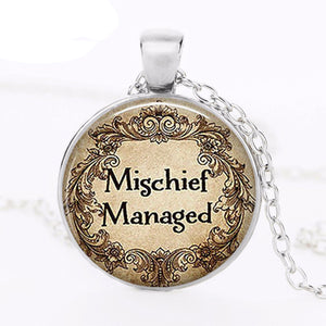 Man Inspired US Movie Mischief Managed Fashion Necklace brass Jewelry Glass Cabochon Necklace Jewelry