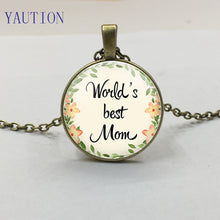 Carica l&#39;immagine nel visualizzatore di Gallery, Mom Necklace Floral World&#39;s Best Mom Necklace Lettering Glass Cabochon Pendant Mother&#39;s D Jewelry Gift from Children