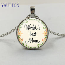 Carica l&#39;immagine nel visualizzatore di Gallery, Mom Necklace Floral World&#39;s Best Mom Necklace Lettering Glass Cabochon Pendant Mother&#39;s D Jewelry Gift from Children