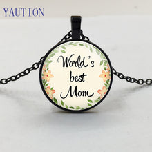 Carica l&#39;immagine nel visualizzatore di Gallery, Mom Necklace Floral World&#39;s Best Mom Necklace Lettering Glass Cabochon Pendant Mother&#39;s D Jewelry Gift from Children