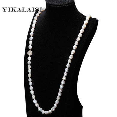 2017 New Fashion 100% fresh water pearl jewelry necklace 9-10 mm natural pearl necklace long necklace For Women