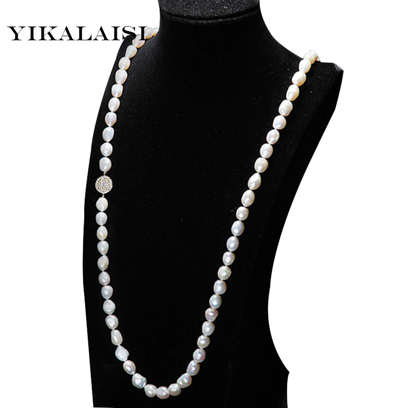2017 New Fashion 100% fresh water pearl jewelry necklace 9-10 mm natural pearl necklace long necklace For Women