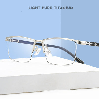 YIMARUILI Men's Titanium Alloy Glasses Frame Half Rim Business Glasses Frame Non-magnetic Myopia Prescription Glasses Frame P658