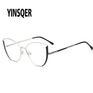 YINSQER Clear Cat Eye Glasses Frame Women's Glasses Fake Prescription Round Glasses Female Myopia Eye Glasses For Beauty For PC