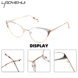 Prescription Glasses Women's Eyeglasses With Frame Myopia Clear Optical Female Eyewear Metal Cat Eye Round Fake Glasses