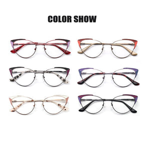 Prescription Glasses Women's Eyeglasses With Frame Myopia Clear Optical Female Eyewear Metal Cat Eye Round Fake Glasses
