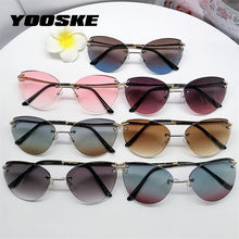 Carica l'immagine nel visualizzatore di Gallery, YOOSKE 2023 Cat Eye Sunglasses Women  Brand Gradient Rimless Sun Glasses Ladies Ocean Diamond Cutting Lens Shade Eyewear