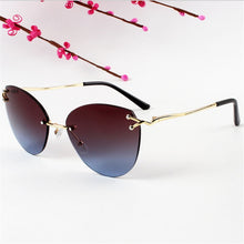 Carica l'immagine nel visualizzatore di Gallery, YOOSKE 2023 Cat Eye Sunglasses Women  Brand Gradient Rimless Sun Glasses Ladies Ocean Diamond Cutting Lens Shade Eyewear
