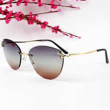 Carica l'immagine nel visualizzatore di Gallery, YOOSKE 2023 Cat Eye Sunglasses Women  Brand Gradient Rimless Sun Glasses Ladies Ocean Diamond Cutting Lens Shade Eyewear