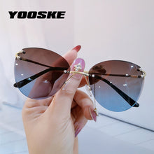 Carica l'immagine nel visualizzatore di Gallery, YOOSKE 2023 Cat Eye Sunglasses Women  Brand Gradient Rimless Sun Glasses Ladies Ocean Diamond Cutting Lens Shade Eyewear
