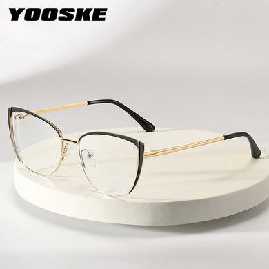 YOOSKE Anti Blue Light Glasses Frame Women Vintage Cat Eye Glasses Metal Optical Computer Eyeglasses for Lady   Big Frame