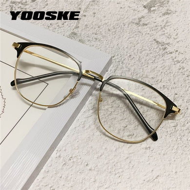 YOOSKE Anti Blue Light Glasses Frames Men Business Computer Blocking Eyeglasses Women Half Frame Optical Spectacles Eyewear