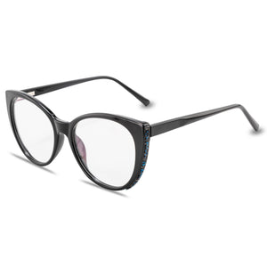 YOOSKE Anti Blue Light Glasses Frames Women Cat Eye Eyeglasses  Diamond-studded Design Bluelight Computer Optical Frame