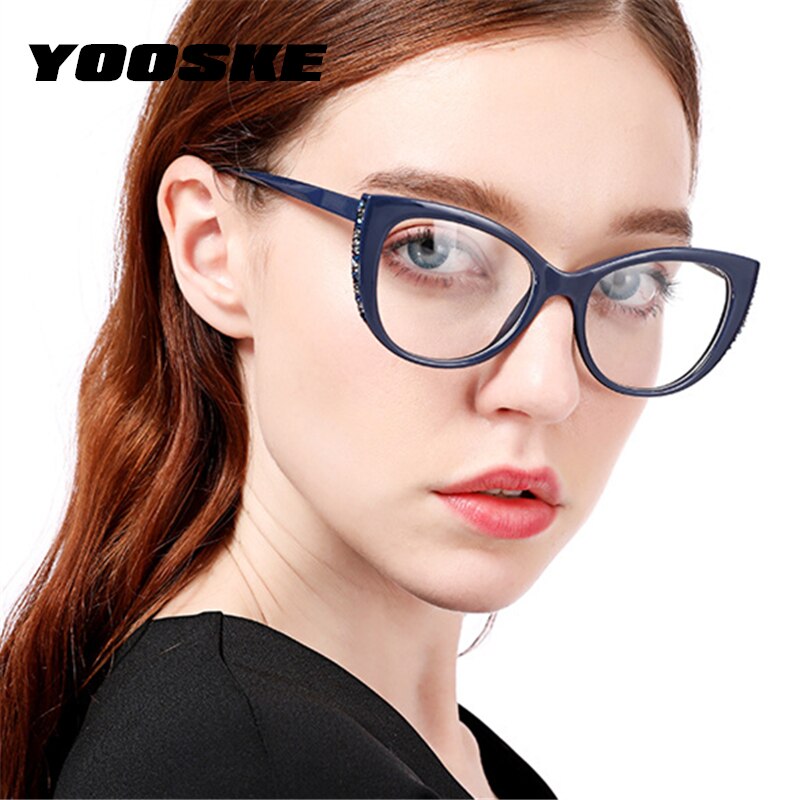 YOOSKE Anti Blue Light Glasses Frames Women Cat Eye Eyeglasses  Diamond-studded Design Bluelight Computer Optical Frame