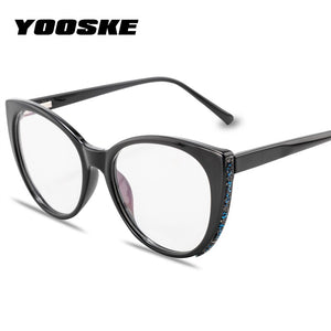 YOOSKE Anti Blue Light Glasses Frames Women Cat Eye Eyeglasses  Diamond-studded Design Bluelight Computer Optical Frame