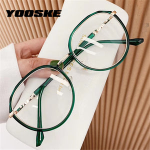 YOOSKE Anti Blue Light Glasses Transparent Round TR90 Eyeglasses Women Computer Optical Frames Men Unique Myopia Frame
