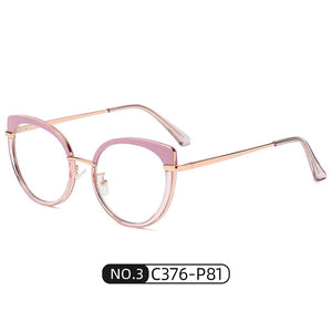 YOOSKE Anti Blue Light Glasses Women  Brand Designer Metal Frame Cat Eye Eyewear Computer Optical Prescription Eyeglasses