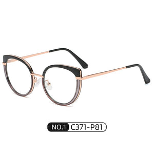 YOOSKE Anti Blue Light Glasses Women  Brand Designer Metal Frame Cat Eye Eyewear Computer Optical Prescription Eyeglasses