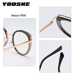 YOOSKE Anti Blue Light Glasses Women  Brand Designer Metal Frame Cat Eye Eyewear Computer Optical Prescription Eyeglasses