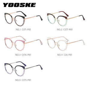 YOOSKE Anti Blue Light Glasses Women  Brand Designer Metal Frame Cat Eye Eyewear Computer Optical Prescription Eyeglasses