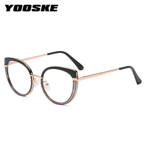 YOOSKE Anti Blue Light Glasses Women  Brand Designer Metal Frame Cat Eye Eyewear Computer Optical Prescription Eyeglasses