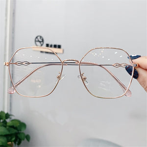 Clear Glasses Frames Women Retro Metal Polygon Eyeglasses Womens Gradient Pink Optical Frame Spectacles Hollow Design