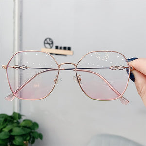 Clear Glasses Frames Women Retro Metal Polygon Eyeglasses Womens Gradient Pink Optical Frame Spectacles Hollow Design