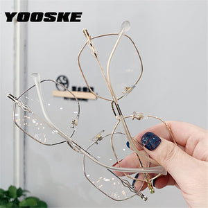 Clear Glasses Frames Women Retro Metal Polygon Eyeglasses Womens Gradient Pink Optical Frame Spectacles Hollow Design