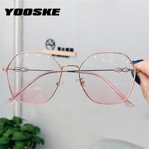 Clear Glasses Frames Women Retro Metal Polygon Eyeglasses Womens Gradient Pink Optical Frame Spectacles Hollow Design
