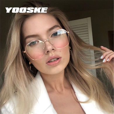YOOSKE Clear Glasses Frames Women Retro Metal Polygon Eyeglasses Womens Gradient Pink Optical Frame Spectacles Hollow Design