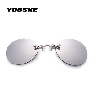 YOOSKE Clip On Nose Sunglasses Men Vintage Hacker Empire Matrix Morpheus Rimless Sun Glasses Round Glasses UV400