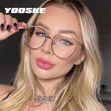 YOOSKE Cat Eye Glasses Frames Women Trending Myopia Frame Transparent Optical Spectacles Rose Gold Fake Eyeglasses