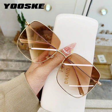 YOOSKE  Metal Sunglasses Women Men Square Sun Glasses Ladies Shades Gradient Eyewear UV400 Colored Goggles Gold Silver