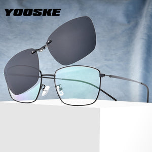 YOOSKE Magnetism Polarized Sunglasses Men Women Clip On Glasses Prescription Eyewear Metal Frames Optical Eyeglass