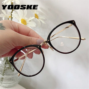 YOOSKE Optical Glasses for Sight Women Men Myopia Round Oversized Eyeglasses Frames Metal Spectacles Clear Glasses with Cloth