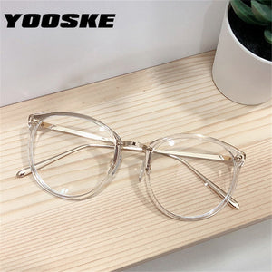 YOOSKE Optical Glasses for Sight Women Men Myopia Round Oversized Eyeglasses Frames Metal Spectacles Clear Glasses with Cloth