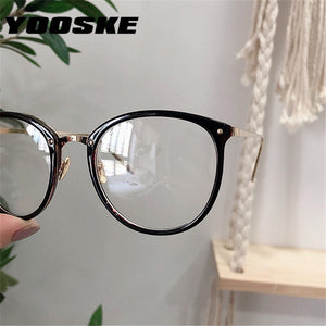 YOOSKE Optical Glasses for Sight Women Men Myopia Round Oversized Eyeglasses Frames Metal Spectacles Clear Glasses with Cloth