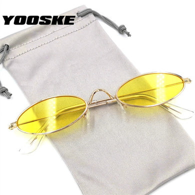 YOOSKE Oval Sunglasses Women  Brand Designer 90s Sun Glasses Retro Yellow Black Eyewear Accessories